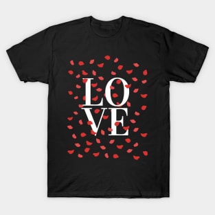 Stunning illustration of "LOVE" & cascading red rose petals - White Label T-Shirt